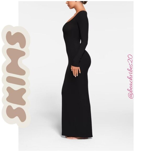 SKIMS Soft Lounge Petite Long Sleeve Dress Onyx Medium NWT - Picture 2 of 6
